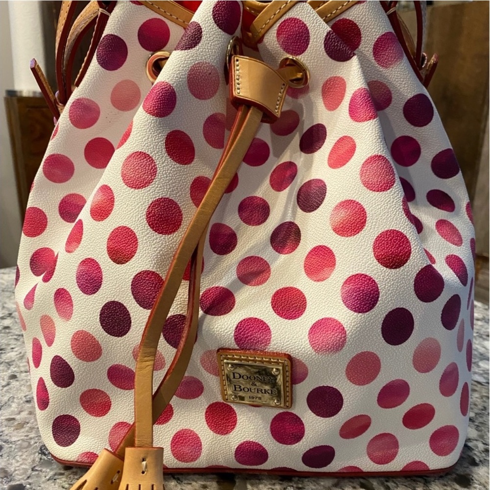 DOONEY & BURKE Kendal Drawstring Polka Dot Bucket Bag  $180 $298 EUC